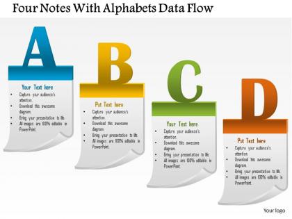 1114 four notes with alphabets data flow powerpoint template