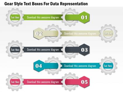 1114 gear style text boxes for data representation powerpoint template