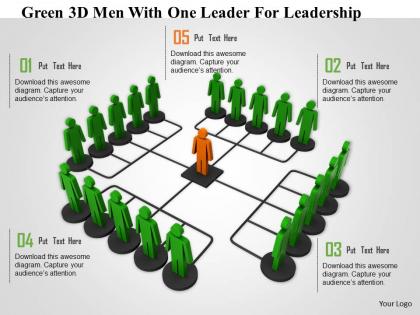 1114 green 3d men with one leader for leadership ppt graphics icons