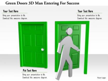1114 green doors 3d man entering for success ppt graphics icons