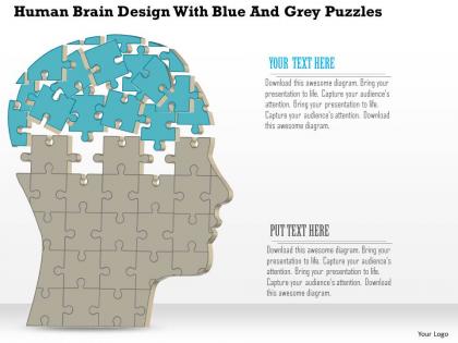 1114 human brain design with blue and grey puzzles powerpoint template