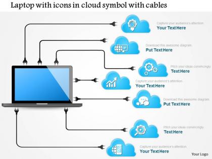1114 laptop with icons in cloud symbol with cables connected to computer ppt slide