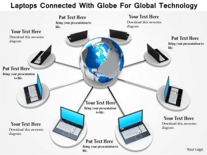 1114 laptops connected with globe for global technology image graphics for powerpoint