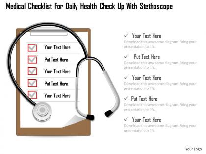1114 medical checklist for daily health check up with stethoscope powerpoint template