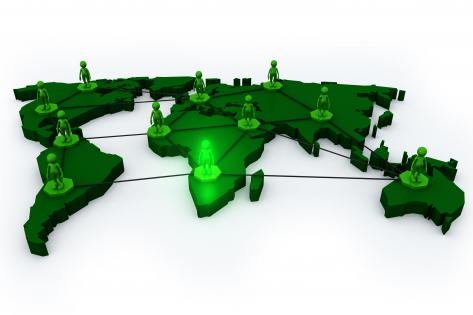1114 network of business people on world map stock photo