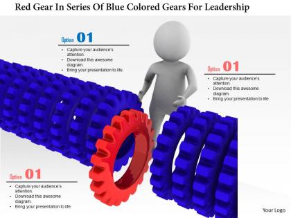 1114 red gear in series of blue colored gears for leadership ppt graphics icons