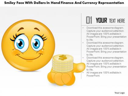 1114 smiley face with dollars in hand finance and currency representation powerpoint template