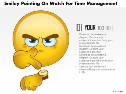 1114 smiley pointing on watch for time management powerpoint template