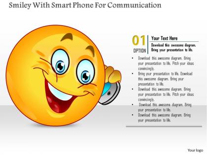 1114 smiley with smart phone for communication powerpoint template