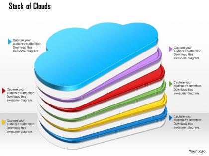 1114 stack of glossy rainbow colored cloud ppt slide