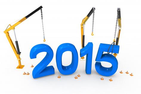 1114 three cranes with 2015 year text stock photo