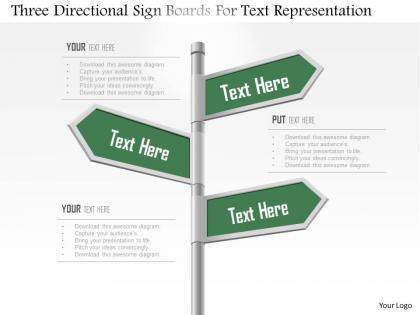 1114 three directional sign boards for text representation powerpoint template