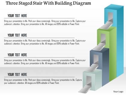1114 three staged stair with building diagram powerpoint template