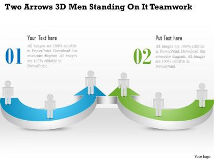 1114 two arrows 3d men standing on it teamwork powerpoint template