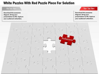 1114 white puzzles with red puzzle piece for solution powerpoint template