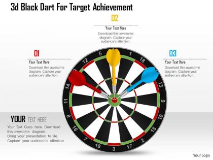 1214 3d black dart for target achievement powerpoint template