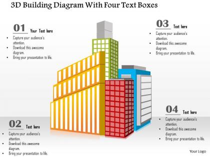 1214 3d building diagram with four text boxes powerpoint template