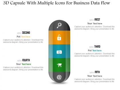 1214 3d capsule with multiple icons for business data flow powerpoint slide