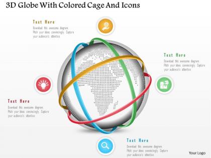 1214 3d globe with colored cage and icons powerpoint template