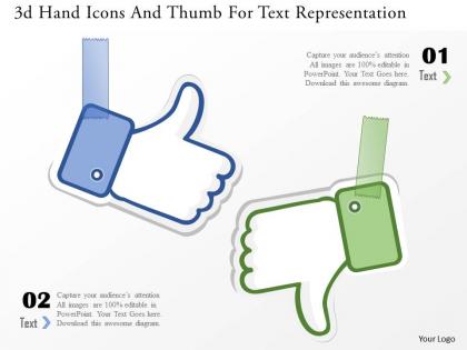1214 3d hand icons and thumb for text representation powerpoint template