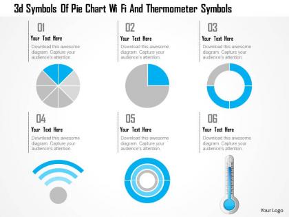1214 3d symbols of pie chart wi fi and thermometer symbols powerpoint template