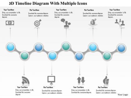 1214 3d timeline diagram with multiple icons powerpoint presentation