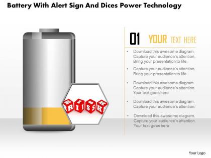 1214 battery with alert sign and dices power technology powerpoint slide