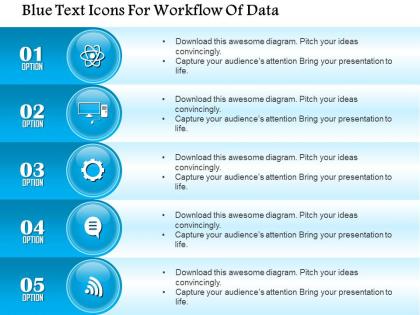 1214 blue text icons for workflow of data powerpoint template
