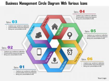 1214 business management circle diagram with various icons powerpoint template