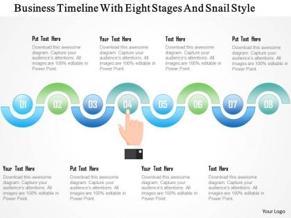 1214 business timeline with eight stages and snail style powerpoint template