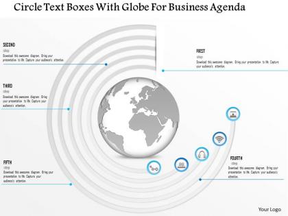 1214 circle text boxes with globe for business agenda powerpoint template