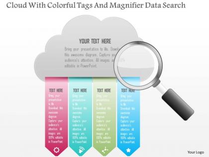 1214 cloud with colorful tags and magnifier data search powerpoint template