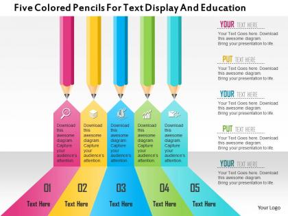 1214 five colored pencils for text display and education powerpoint template