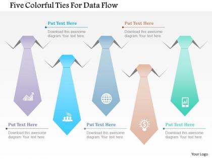 1214 five colorful ties for data flow powerpoint template