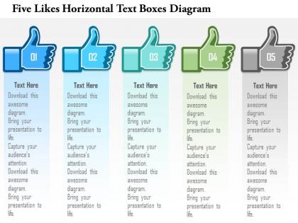 1214 five likes horizontal text boxes diagram powerpoint template