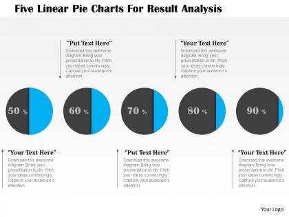 1214 five linear pie charts for result analysis powerpoint template