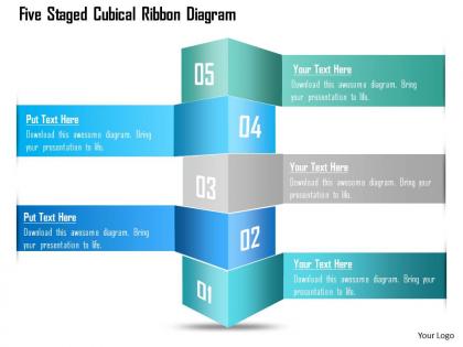 1214 five staged cubical ribbon diagram powerpoint template