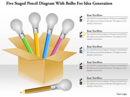1214 five staged pencil diagram with bulbs for idea generation powerpoint template