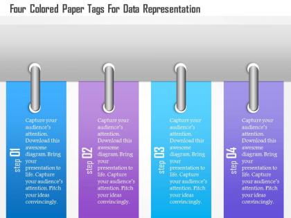 1214 four colored paper tags for data representation powerpoint template
