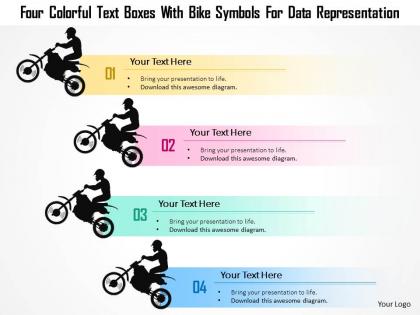 1214 four colorful text boxes with bike symbols for data representation powerpoint template