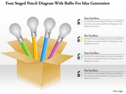 1214 four staged pencil diagram with bulbs for idea generation powerpoint template