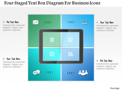 1214 four staged text box diagram for business icons powerpoint template