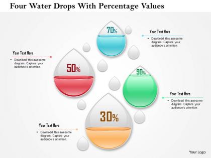 1214 four water drops with percentage values powerpoint presentation