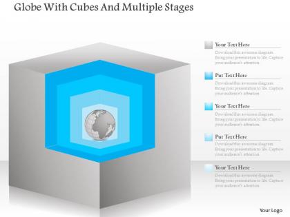 1214 globe with cubes and multiple stages powerpoint template