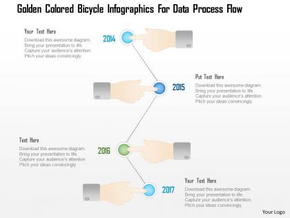 1214 golden colored bicycle infographics for data process flow powerpoint template