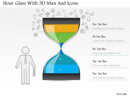 1214 hour glass with 3d man and icons powerpoint slide