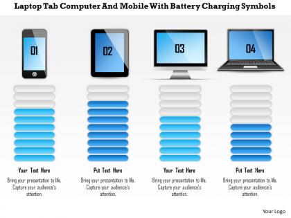 1214 laptop tab computer and mobile with battery charging symbols powerpoint template