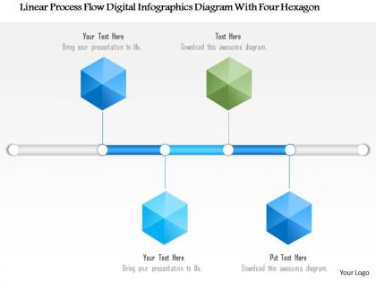 1214 linear process flow digital infographics diagram with four hexagon-powerpoint template