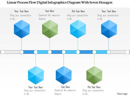 1214 linear process flow digital infographics diagram with seven hexagon powerpoint template