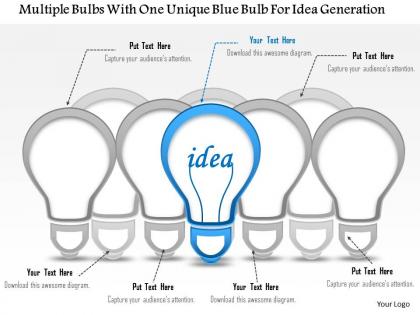 1214 multiple bulbs with one unique blue bulb for idea generation powerpoint template